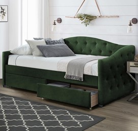Łóżko ALOHA VELVET z Szufladami 90x200 cm Ciemny Zielony