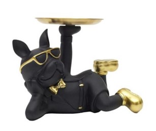 Figurka BULDOG Leżący z Tacą Czarny