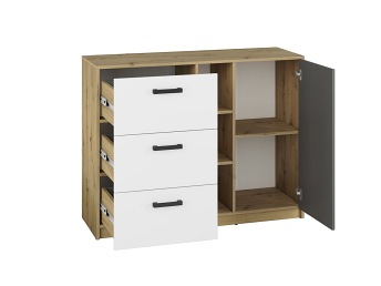 Komoda FINI 06 Biały/Szary/Dąb