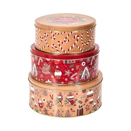 Zestaw 3 Pudełek Świątecznych Metalowych Czerwony/Brązowy