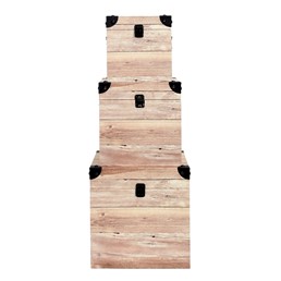 Zestaw 3 Skrzynek do Przechowywania z Efektem Drewna