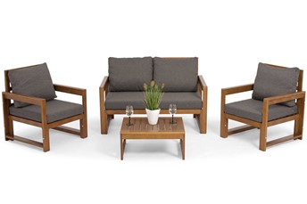 Zestaw Ogrodowy MALTA 4-Osobowy ze Stolikiem Brązowy/Grafitowy