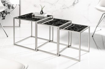 Zestaw Stolików Kawowych ELEMENTS 3 Czarny/Srebrny