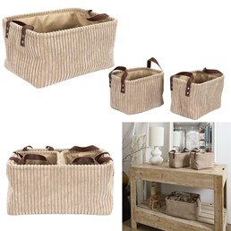 Zestaw 3 Koszy Sztruks Taupe