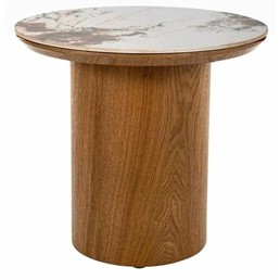 Ława RONDO Fi45cm Biały Połysk/Dąb