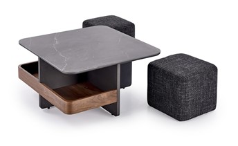 Ława VICKER z Pufami Czarny/Orzech/Ciemny Popiel