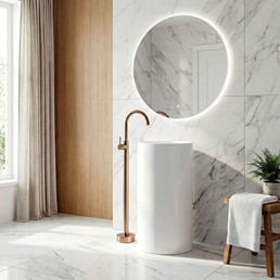 Bateria Umywalkowa Podłogowa LUNGO Miedź Szczotkowana