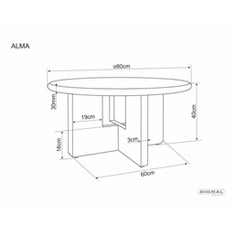 Ława ALMA Fi80cm Ecru/Dąb
