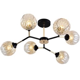 Żyrandol BRIANA 6 Czarny/Złoty/Miodowy/Bursztynowy