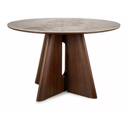 Stół ALZANO Ceramic Fi120cm Biały Połysk/Orzech