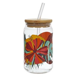 Szklanka EXOTIC PARADISE z Pokrywką i Słomką 450 ml Wielokolorowy