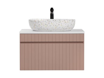 Zestaw ICR B LILI-MW21 80cm (Szafka + Blat + Umywalka) Różowy/Biały