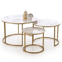 Zestaw 3 Ław GILDA Biały Marmur/Złoty