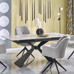 Stół Rozkładany LUCIANO (180-230)x90 cm Biały Marmur/Czarny