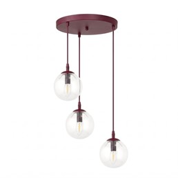 Lampa Wisząca COSMO 3PREM Burgundowy/Transparentny