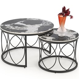 Zestaw 2 Ław ALEXANDRA fi70 Czarny Marmur/Czarny