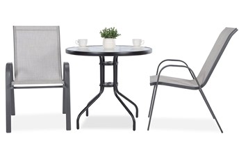 Meble Ogrodowe PORTO Duo Stół Okrągły fi80 i 2 Krzesła Szary