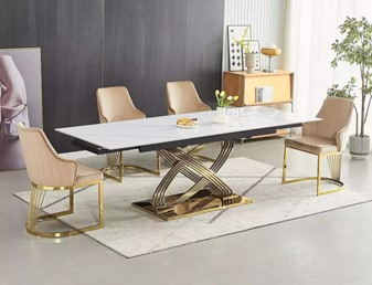 Stół Rozkładany HERMES II (160-240)x90 Biały Marmur/Złoty