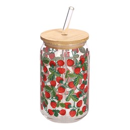 Szklanka z Pokrywką i Słomką SOLEO Poziomki