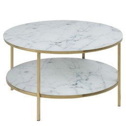 Stolik Kawowy ALISMA Okrągły z Półką Marable/Gold