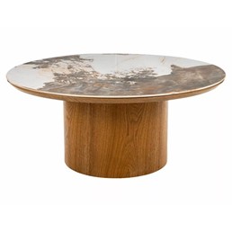 Ława RONDO Fi80cm Biały Połysk/Dąb