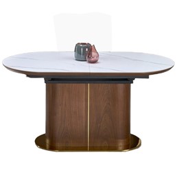 Stół Rozkładany GIBSON (160-220)x90 Biały Marmur/Orzechowy/Złoty