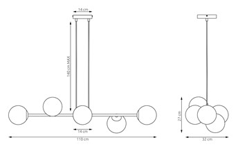 Lampa Wisząca MAGNUS 6 Burgundowy/Transparentny