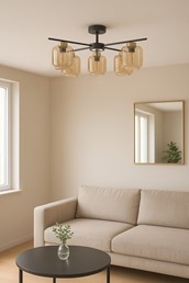 Lampa Sufitowa IGA K-5512 Czarny/Złoty/Bursztynowy