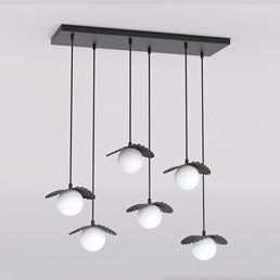 Lampa Wisząca FLORA 6 Czarny/Opal