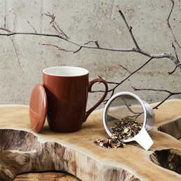 Kubek MIRA  z Zaparzaczem i Pokrywką Pomarańczowy