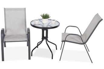 Meble Ogrodowe PORTO Duo Stół Okrągły fi60 i 2 Krzesła Szary