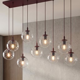 Lampa Wisząca COSMO 9 Burgundowy/Transparentny