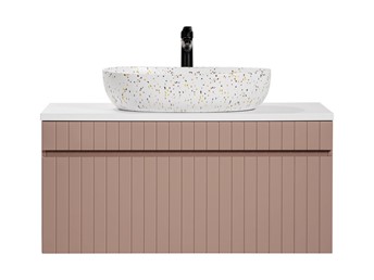 Zestaw ICR B LILI-MW21 100cm (Szafka + Blat + Umywalka) Różowy/Biały