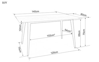 Stół IVY 140x80 Czarny/Szary Efekt Marmuru