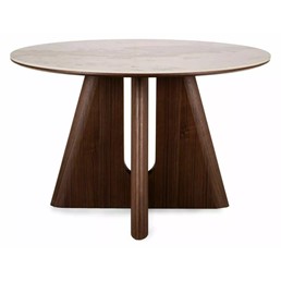 Stół ALZANO Ceramic Fi120cm Biały Połysk/Orzech