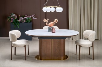 Stół Rozkładany GIBSON (160-220)x90 Biały Marmur/Orzechowy/Złoty