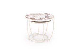 Zestaw 2 Ław INES Biały/Beżowy Marmur