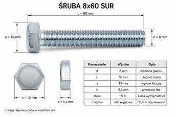Śruba 8x60 Chrom