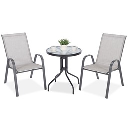 Meble Ogrodowe PORTO Duo Stół Okrągły fi60 i 2 Krzesła Szary