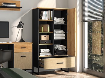 Regał COLT 04 Dąb Craft Złoty/Czarny-Stal Premium 2D1S