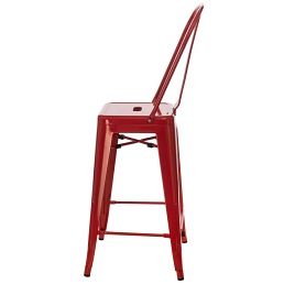 Stołek Barowy PARIS Back Czerwony Inspirowany Tolix