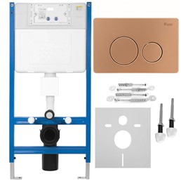 Stelaż Podtynkowy WC z Przyciskiem I Miedź Szczotkowana