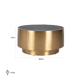 Stolik Kawowy COSSAI fi80 Złoty/Efekt Marmuru