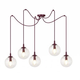 Lampa Wisząca GIGI 5 Burgundowy/Transparentny