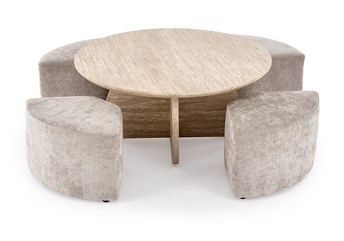 Ława NUGAT fi80 z Pufami Trawertyn/Jasny Popiel